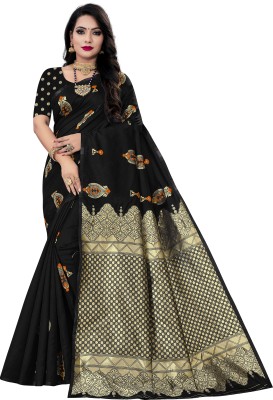 ZAKHRO Self Design Chanderi Cotton Silk Saree(Black)