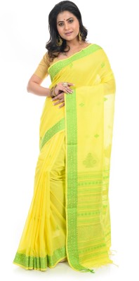 TANTUJA BENGAL HANDELOOM Self Design Handloom Handloom Pure Cotton Saree(Yellow)