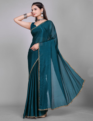 MAANVIT Solid/Plain Kanjivaram Jimmy choo Saree(Blue)