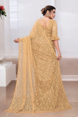 NEXA Self Design Bollywood Net Saree(Brown)