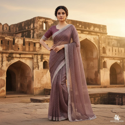 Sudev fashion Embellished Bollywood Net Saree(Brown)