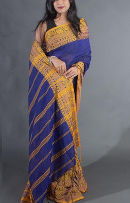 SAYAN CREATION Self Design Handloom Pure Cotton Saree(Blue)