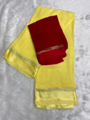HfLifeStyle Solid/Plain Bollywood Viscose Rayon Saree(Yellow)