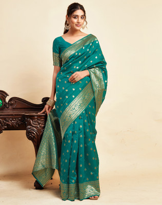 Divastri Woven, Embellished Banarasi Silk Blend, Jacquard Saree(Green)