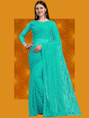 NORAFLEX Self Design Bollywood Net Saree(Light Blue)