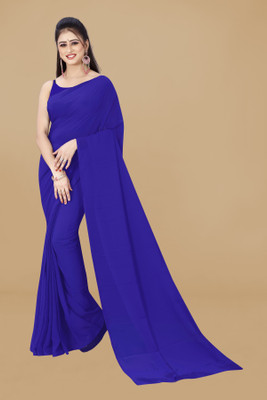 kashvi sarees Solid/Plain, Dyed Daily Wear Georgette Saree(Dark Blue)