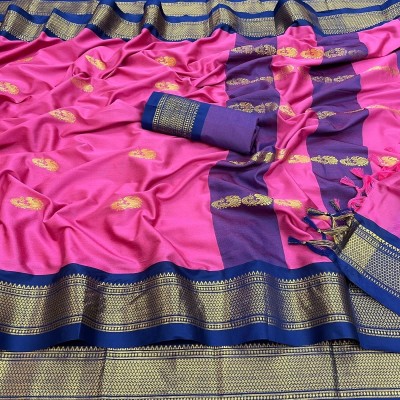 VISVASTA Woven Paithani Jacquard, Cotton Silk Saree(Pink)