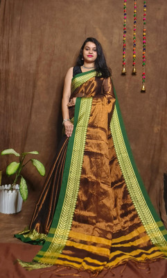 RIDDHIMAN FASHION Embellished Handloom Tissue Saree(Brown)
