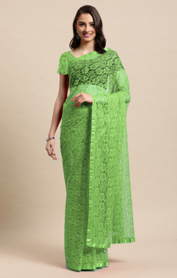 LOROFY Embellished Bollywood Net, Jacquard Saree(Light Green)