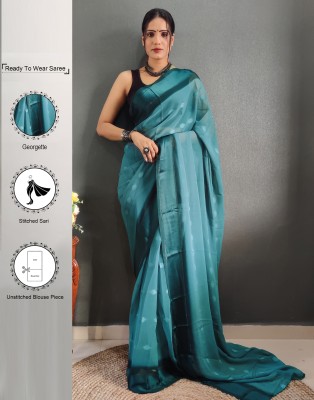 Samah Woven, Embellished, Self Design Bollywood Georgette Saree(Blue)