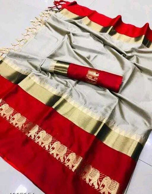 HouseOfCommon Printed Banarasi Handloom Cotton Silk Saree(Multicolor)