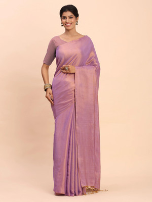 FemFashion Solid/Plain Handloom Tissue Saree(Purple)