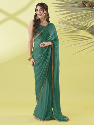 HouseOfCommon Solid/Plain Bollywood Pure Silk Saree(Green)