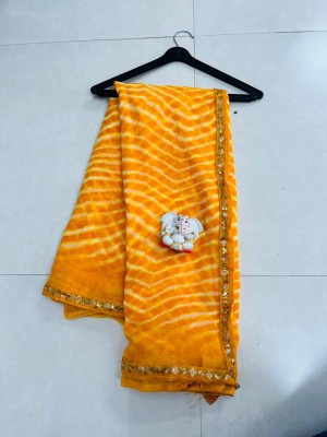 charmie designer Printed Bandhani Georgette Saree(Yellow)