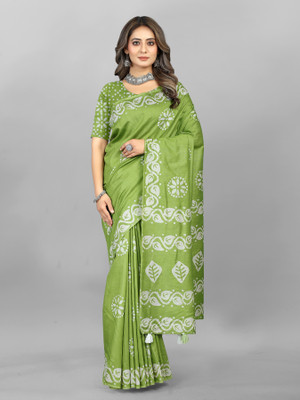 VAKHARIYAFAB Printed Kanjivaram Chanderi, Pure Cotton Saree(Green)