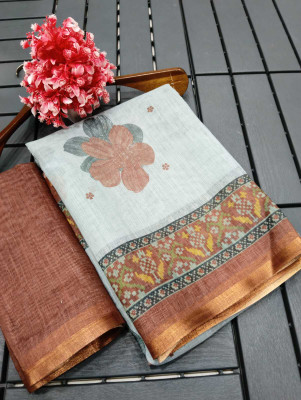 AARAANA Printed Kanjivaram Linen Saree(Multicolor)