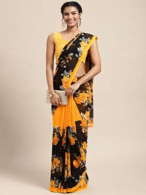 Sitanjali Lifestyle Floral Print Daily Wear Georgette Saree(Yellow)