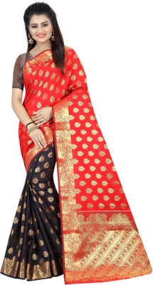 Hinayat Fashion Self Design, Printed, Embroidered, Embellished, Woven Banarasi Cotton Silk, Silk Blend Saree(Red)
