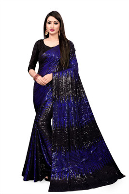 Clemira Embellished Bollywood Georgette Saree(Blue, Black)