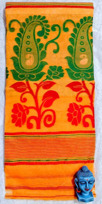 PalEcommerce Printed, Floral Print, Paisley, Woven Jamdani Cotton Blend Saree(Yellow, Red, Green)