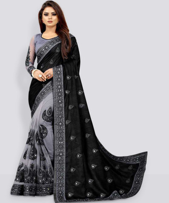MURTHIRUPI Embellished Bollywood Net Saree(Black, Grey)