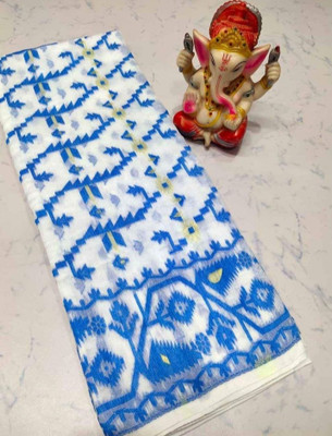 Soma Tant saree Mahal Self Design, Woven, Geometric Print Handloom Cotton Silk Saree(White)