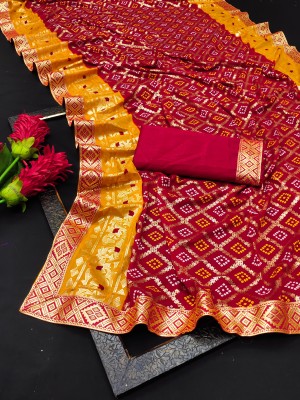 maayro Printed Bandhani Georgette Saree(Multicolor)