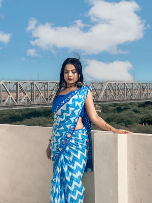 JASU CREATION Printed Handloom Pure Cotton Saree(Light Blue)