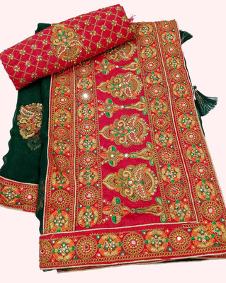 shyamlata Embroidered, Embellished Bollywood Silk Blend Saree(Green)