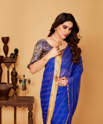 Aadishakti Fashion Embellished Daily Wear Chiffon Saree(Blue)