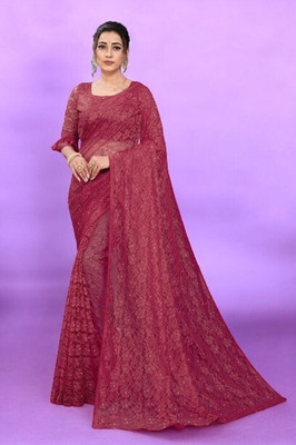 NEXAA Self Design Bollywood Net Saree(Maroon)
