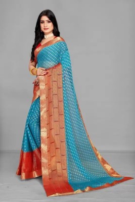 MAHALACMI FAB Self Design, Printed Bollywood Chiffon, Brasso Saree(Light Blue)