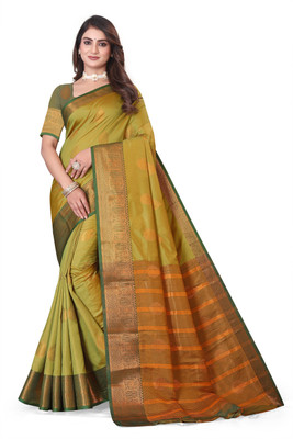 SHREE NATH CREATION Paisley, Self Design Banarasi Cotton Silk, Cotton Blend Saree(Mustard)