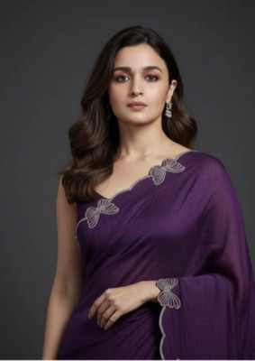 durvacreation Solid/Plain, Embroidered Bollywood Chiffon Saree(Blue)