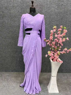 Firviz Enterprise Self Design Bollywood Georgette Saree(Purple)
