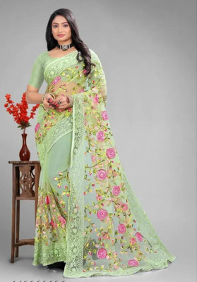 NIYANTAKSH Embroidered Bollywood Net Saree(Light Green)