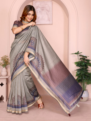 TRINETRA STUDIO Checkered, Printed Daily Wear Chanderi Saree(Multicolor)