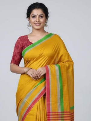 Anugrah Textile Embroidered Banarasi Lycra Blend, Chiffon Saree(Yellow)