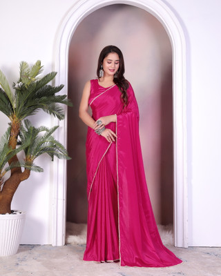 Mangukiya creation Solid/Plain, Self Design Banarasi Chiffon Saree(Pink)