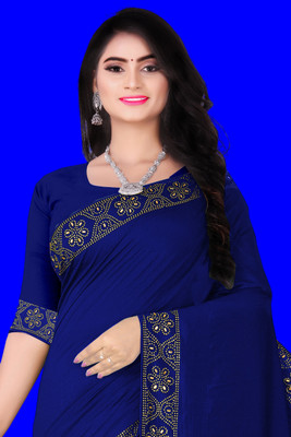 nevya creation Self Design Bollywood Chanderi, Art Silk Saree(Blue)