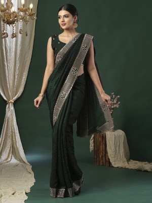 ANOUK Embellished Bollywood Silk Blend Saree(Dark Green)