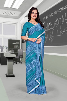 Feminista Printed, Solid/Plain Daily Wear Georgette, Silk Blend Saree(Blue)