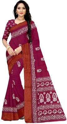 Fashionlu Printed Bandhani Cotton Silk Saree(Multicolor)