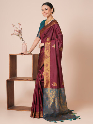 Tasrika Woven Banarasi Silk Blend Saree(Maroon)