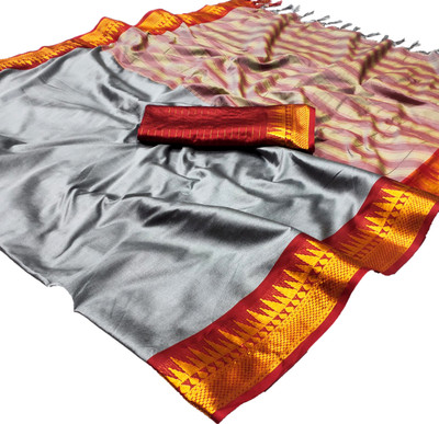Sahajanand Woven Kanjivaram Cotton Silk Saree(Grey)