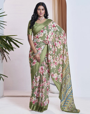 SIRIL Floral Print Bollywood Georgette Saree(Green)