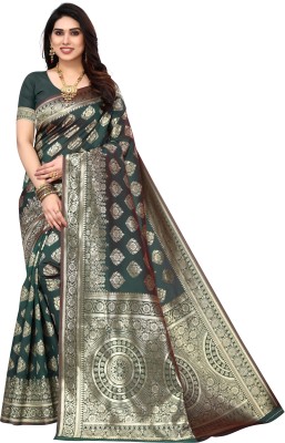 Varanga Self Design Banarasi Art Silk Saree(Green)