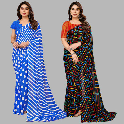 kashvi sarees Self Design, Printed Daily Wear Georgette Saree(Pack of 2, Light Blue, White, Multicolor)