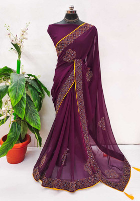 Firviz Enterprise Embroidered Bollywood Georgette Saree(Black)