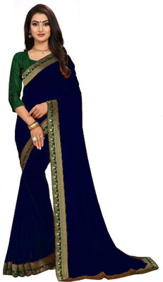 LIMTD Solid/Plain Jamdani Georgette Saree(Dark Blue)